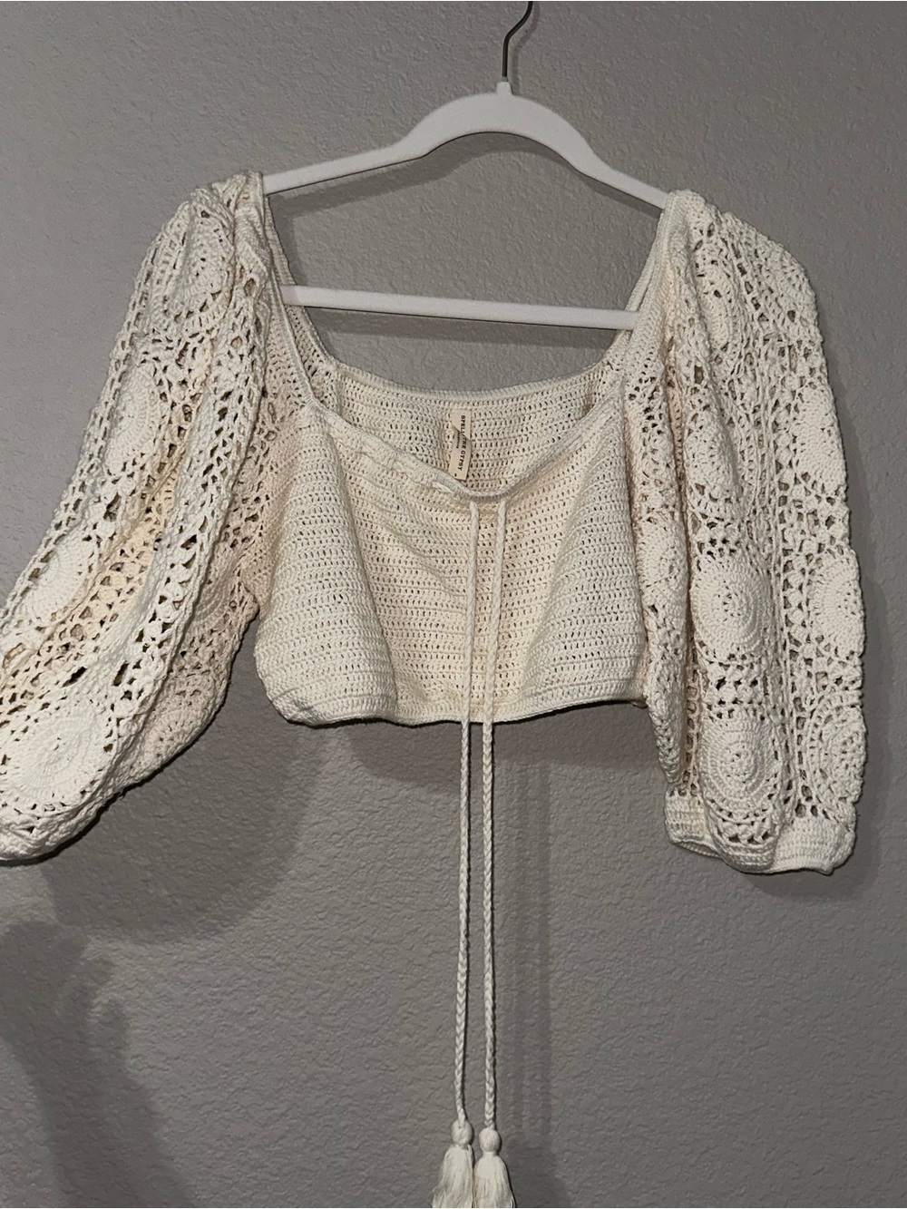 Sunshine Off-Shoulder Crochet Crop Top in Cream - Picture 2 of 7